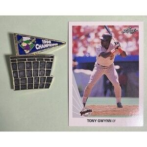 1998 SD Padres  NL Champs 2003 MLB pin & 1990 Leaf Tony Gwynn Card #154